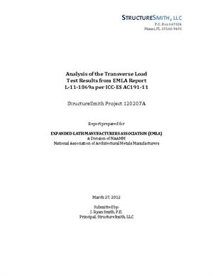 Analysis of the Transverse Load Test Results from EMLA Report L-11-1869a per ICC-ES AC191-11