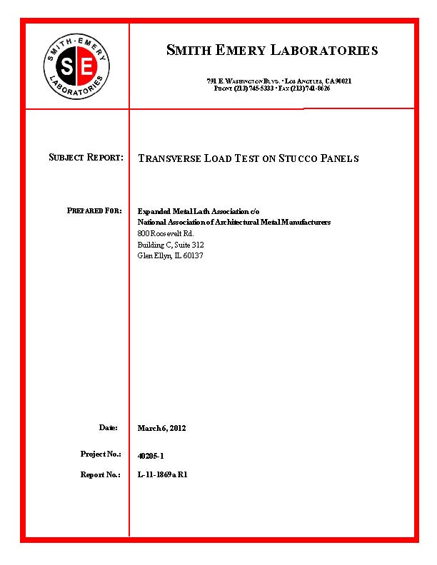 Transverse Load Test on Stucco Panels